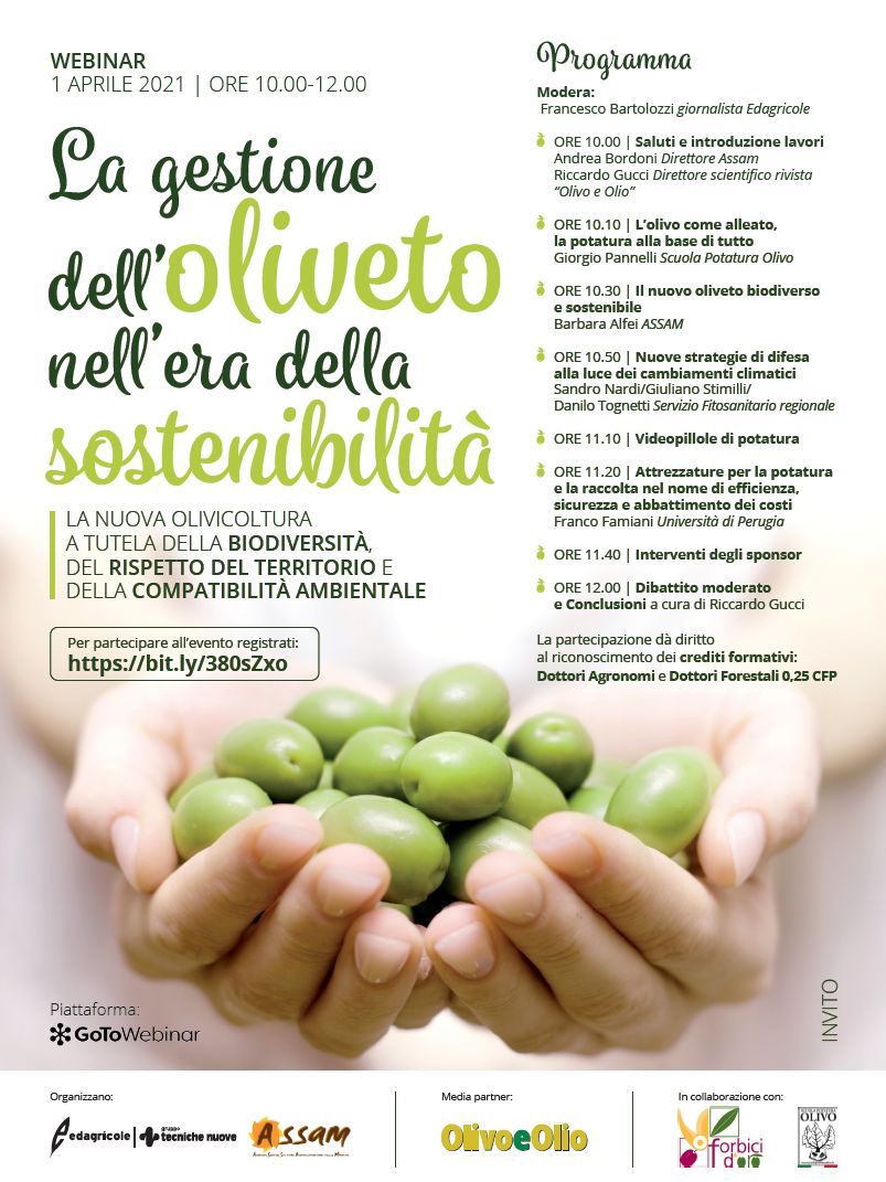 Grande partecipazione al webinar del 1 aprile “La gestione dell’oliveto nell’era della sostenibilità”
