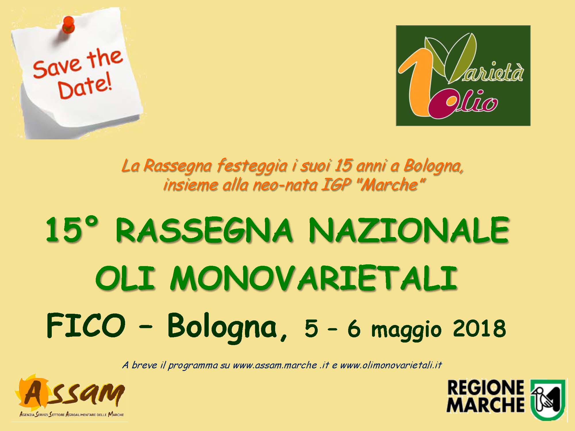 05/05/2018: Save the date - 15° Rassegna Nazionale Oli Monovarietali 2018